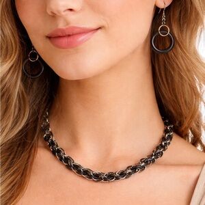 Gold-tone, Black/mesh Link Necklace and earrings set.